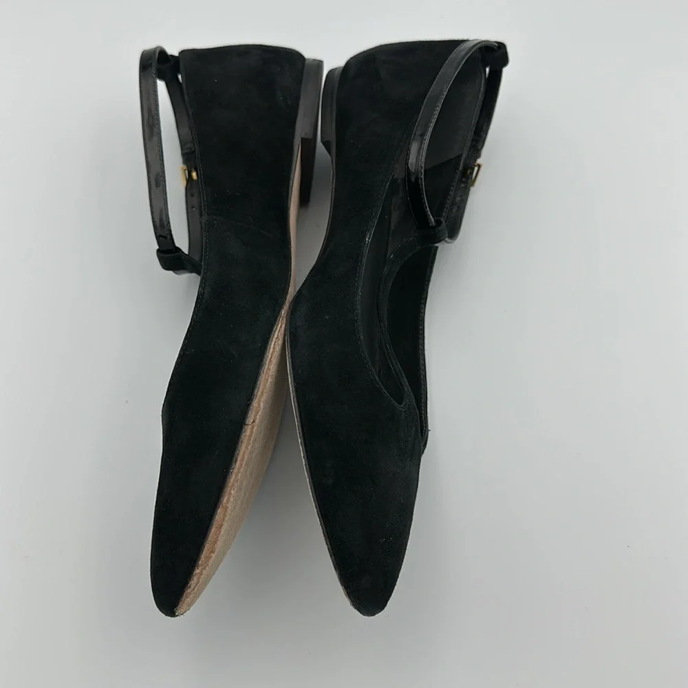 Tory Burch Ashton T-Strap Flat Sz7 1/2 Black